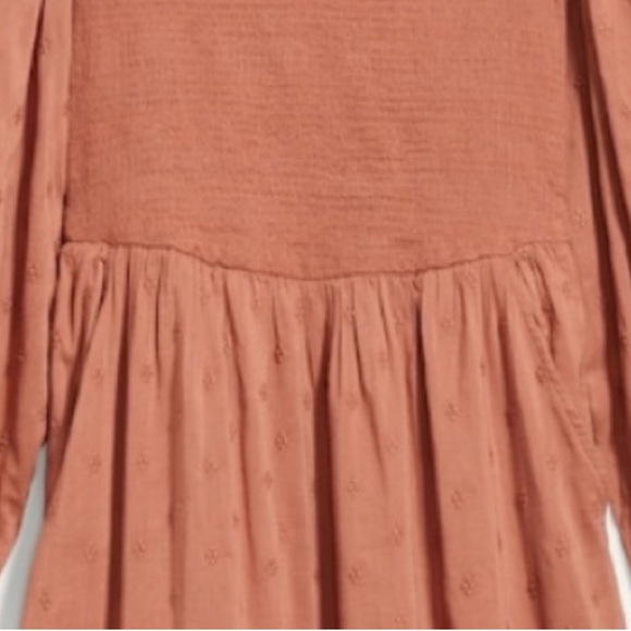 Old Navy Long Sleeve Fit Flare Smocked Midi Dress Brown Rustic Western Farmhouse - Picture 11 of 11